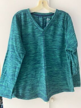 St. John's Bay Teal and Navy V-Neck Pullover